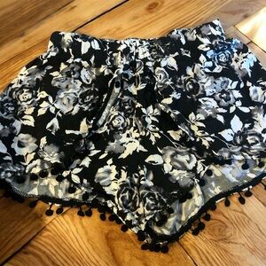 Angel Biba Black and White Floral High Waist Shorts